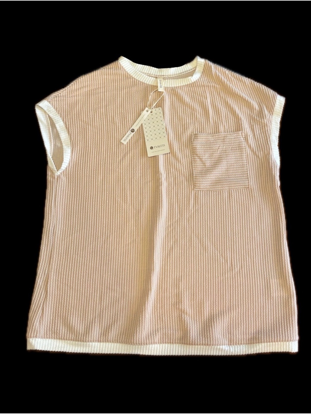 Evaless Cream Ribbed Short Sleeve Tee